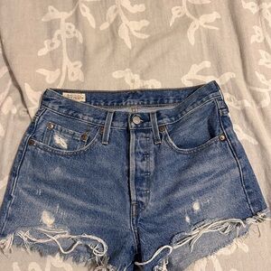 Levis 501 High-Rise Distressed Denim Shorts